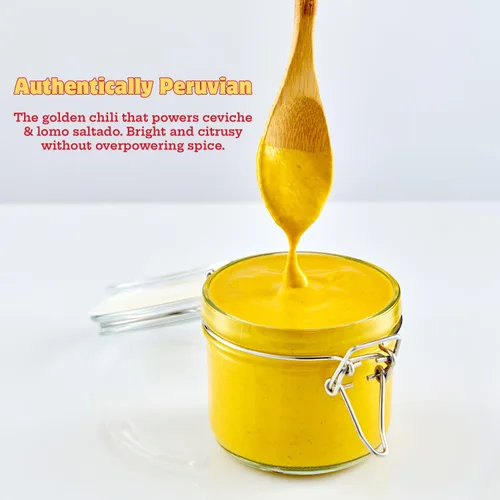 Vista 5 de Aji Amarillo Salsa picante peruana – Auténtica salsa de chile amarillo hecha con Aji Amarillo Peppers – Vegana, sin soja ni gluten, Keto – Salsa