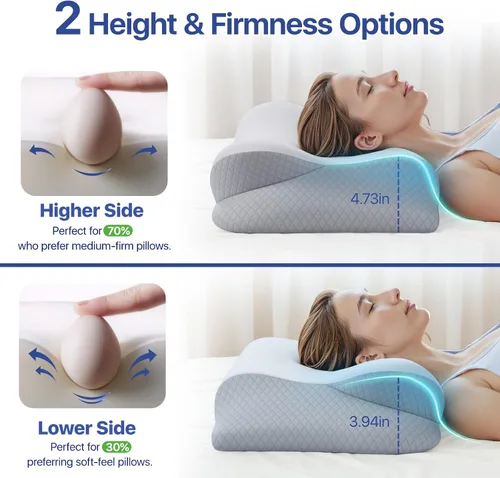 Vista 2 de Almohada cervical de espuma viscoelástica para el cuello - Almohada cervical ergonómica contorneada para durmientes laterales, de espalda y sobre