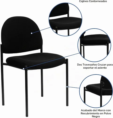 Vista 4 de Flash Furniture Tania Comfort Silla de recepción lateral de acero apilable de tela negra