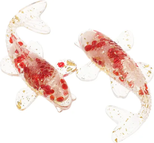 Vista 8 de ibasenice 2 figuras pequeñas de cristal de pez Koi, decoraciones de mesa naturales para la oficina en casa, únicas para festivales y ocasiones