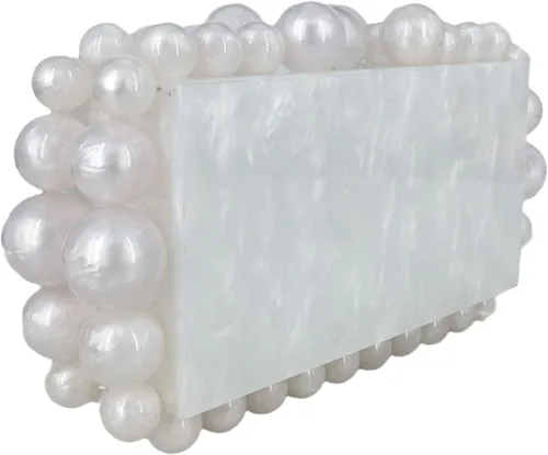 Vista 4 de Boutique De FGG Bolso de mano de mármol acrílico para mujer, bolso de noche con cuentas para fiesta de graduación, boda, bolsa de mano