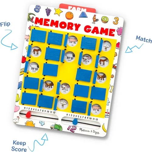 Vista 11 de Juego de memoria para viajes Melissa & Doug Flip to Win, juego de mesa de madera, 7 tarjetas de doble cara