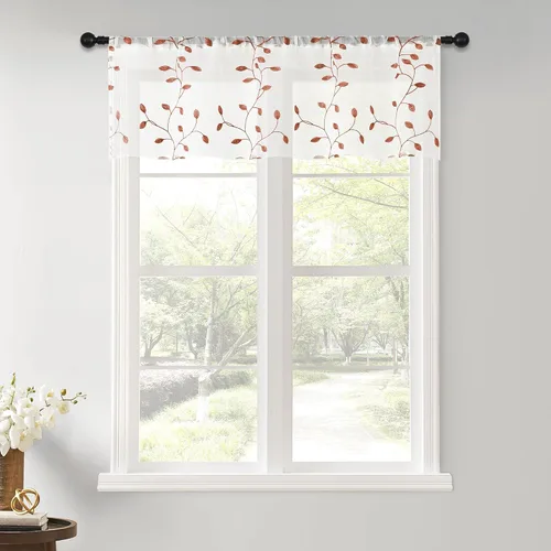 Vista 20 de MRTREES Cenefa de cortina transparente de Navidad, 2 paneles de cortinas bordadas con hojas pequeñas de 54 x 16 pulgadas, bolsillo para barra