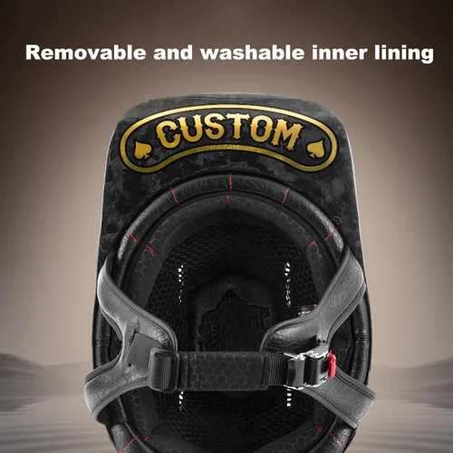 Vista 4 de Gorra de béisbol para motocicleta, medio casco para adultos, hombres y mujeres, cara abierta, retro, casco de motocicleta aprobado por DOT, carcasa