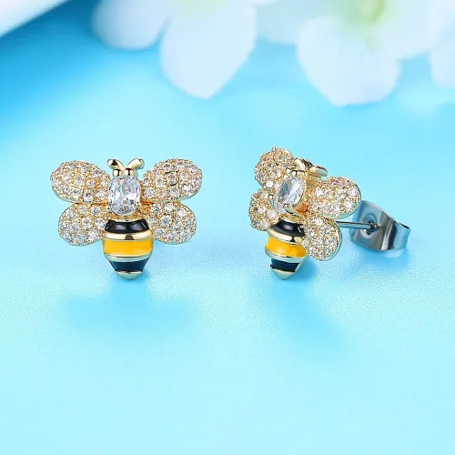 Vista 4 de Pequeños aretes tipo dormilona para mujeres y niñas con circonita cúbica brillante con cristales bonitos para cartílago de abeja de abeja, piercings