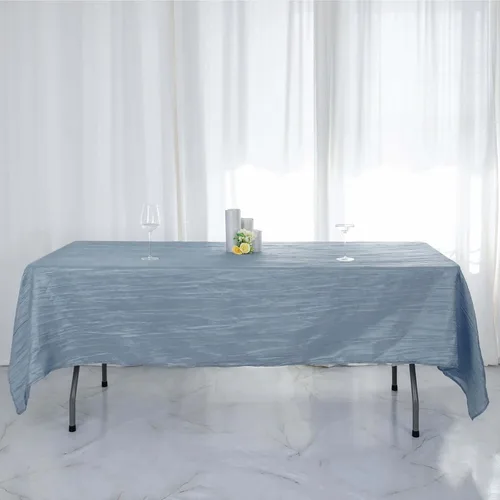 Vista 4 de Tableclothsfactory Mantel rectangular de tafetán arrugado de acordeón azul polvoriento, de 60 x 102 pulgadas, perfecto para ceremonias de boda