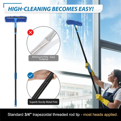 Vista 4 de VITEVER Herramienta Limpiadora Profesional de Escobilla de Goma para Ventanas de 69'' con Poste de Extensión, Escobilla de Goma 2-en-1 para Kit