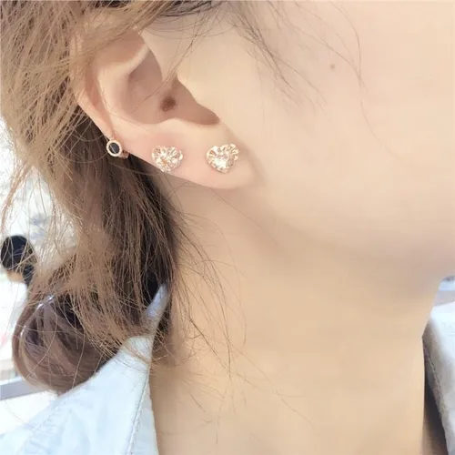 Vista 5 de SAGEKING 2024 New 585 Purple Gold Fashion Hollow Heart Ear Studs14K Rose Gold Three-Dimensional Design Romantic Charm Dating Wedding Jewelry Fashion