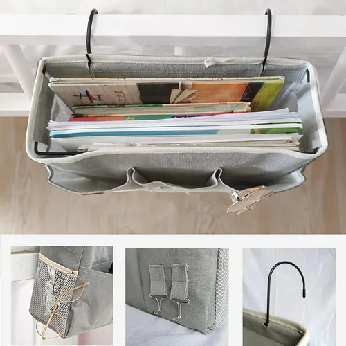 Vista 3 de Organizador de almacenamiento colgante para literas y camas de hospital, cama de dormitorio universitario, se puede colocar lentes, libros, Negro