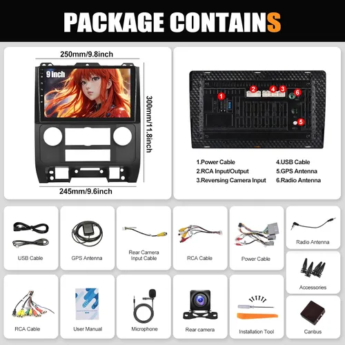 Vista 7 de 2G+64G Android 13 Estéreo de coche con Apple Carplay Android Auto para 2008-2012 Ford Escape Mazda Tribute 9 pulgadas pantalla táctil Radio de coche