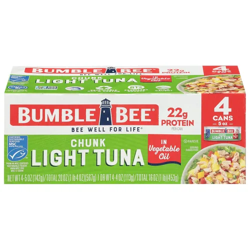 Vista 17 de Bumble Bee Atún Claro en Trozos en Aceite, Lata de 5 Onzas - Atún Listado Capturado Salvaje - 22g de Proteína por Porción - Mariscos Sostenibles
