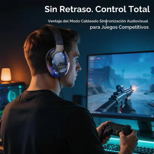 Vista 4 de BUGANI Auriculares Bluetooth sobre la oreja con luz RGB Negro-FH01