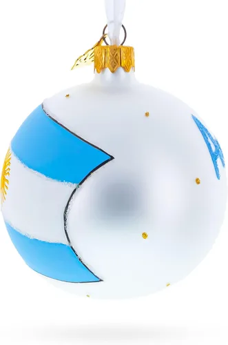 Vista 3 de Bandera de Argentina Bola de Vidrio Soplado Adorno de Navidad 3.25 Pulgadas