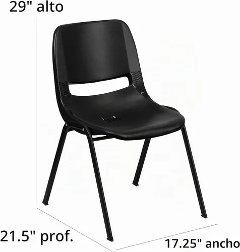Vista 2 de EMMA + OLIVER Silla apilable ergonómica negra con marco negro y asiento de 16 pulgadas de alto