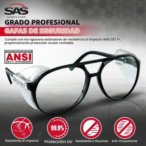Vista 2 de SAS Safety Gafas de seguridad Lentes de policarbonato resistentes a impactos, lentes protectoras transparentes Protección UV ANSI Z87.1