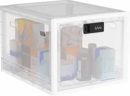 Vista 2 de SANIDIKA Paquete de 2 cajas grandes con cerradura para refrigerador, caja de primeros auxilios a prueba de niños, organizador médico, caja