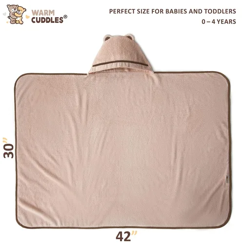 Vista 3 de Toallas prémium con capucha para niños pequeños, toalla de baño de rayón extra suave de bambú (beige)