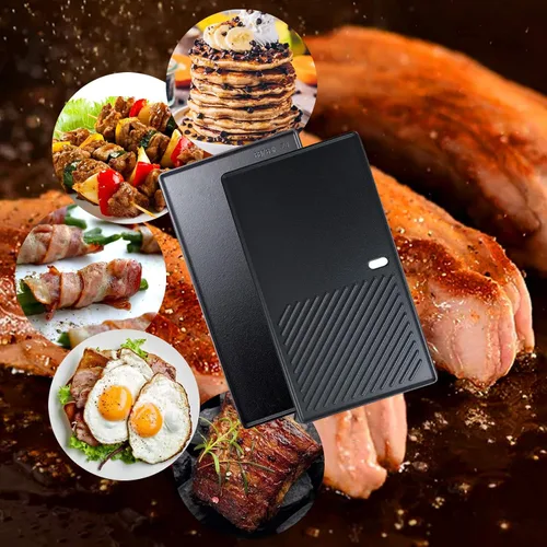 Vista 5 de Uniflasy Plancha Parrilla Reversible de Hierro Fundido para Estufa 16 7/8" Sartén Plancha Plana, Placa de Plancha Parrilla de Hierro Fundido