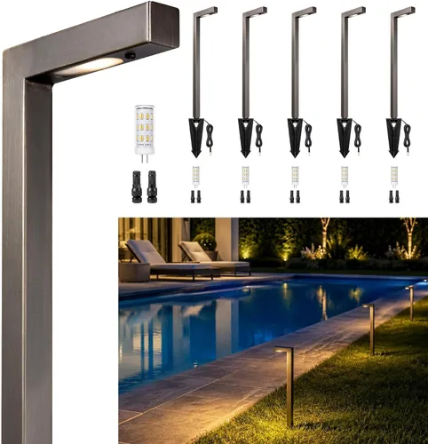 Vista 16 de Gardenreet Luces de camino de paisaje de latón, luces de camino de bajo voltaje de 12 V con cable, luces de jardín al aire libre LED impermeables