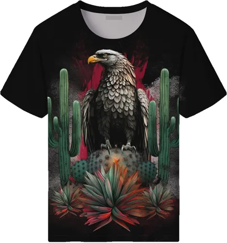 Vista 2 de Srcnhim Camiseta de manga corta con diseño de águila mexicana para hombre