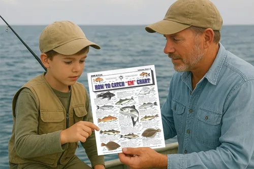 Vista 3 de Tabla de identificación de peces de agua salada #2 – Guía de pesca de referencia rápida impermeable – Identificación de especies + métodos de pesca