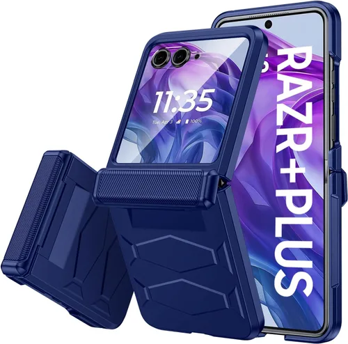 Vista 21 de Vizvera para Motorola Razr 2024 - Funda con tapa con bisagra, protector de pantalla incorporado, a prueba de golpes, funda todo en uno para Negro