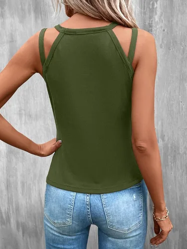 Vista 2 de WDIRARA Top halter sin mangas con dobladillo asimétrico y fruncido para mujer