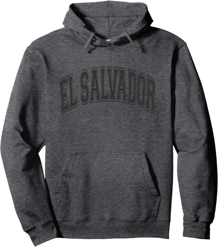 Vista 4 de El Salvador Arched Style Negro Texto y Contorno Sudadera Con Capucha
