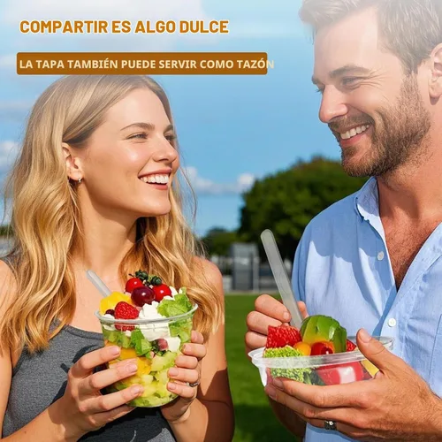 Vista 3 de Recipientes de Comida Desechables Con Tapas Y Cucharas Paquete de 50 de 24oz Vasos Para Parfait Postre Ensalada de Frutas Para Llevar Preparación