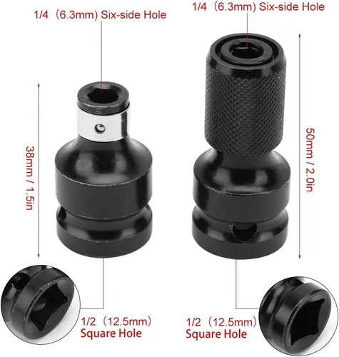 Vista 4 de Llave de impacto de 1/2 a 1/4, llave de impacto de enchufe para conversiones de trinquete, juego de llaves de taladro y destornilladores