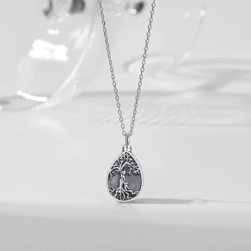 Vista 103 de Collar con colgante de urna de cenizas de cremación y árbol de la vida para mujer, plata de ley US1