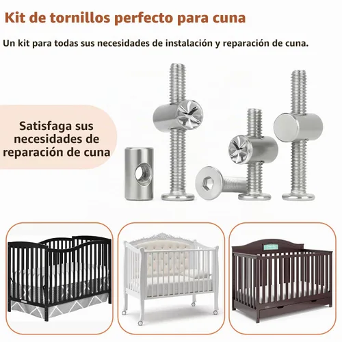 Vista 5 de 58 piezas Kit de Reemplazo de Herrajes para Cuna, Juego de Pernos y Tuercas de Barril para Marco de Cama de Bebé para Delta/Graco, Juego de Pernos