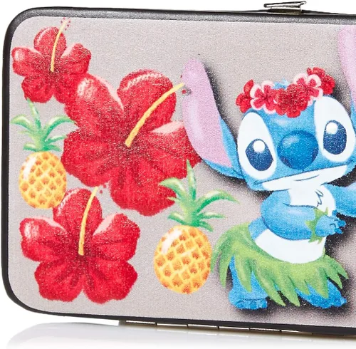 Vista 3 de Cartera con bisagras Punto Hula Pose delantero Trasero Hibisco Flores Piñas Gris