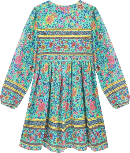 Vista 2 de R.Vivimos - Mini vestido tipo túnica para mujer, de manga larga, con estampado floral, casual, de algodón