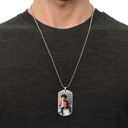 Vista 5 de Hilis Jewelry Collar personalizado con etiqueta de perro para papá, collar con foto personalizada con texto grabado, regalos personalizados