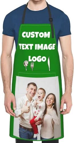 Vista 4 de Delantales de cocina personalizados para mujeres y hombres con bolsillos, personalizable, nombre, texto, logotipo, foto, chef, delantal de cocina