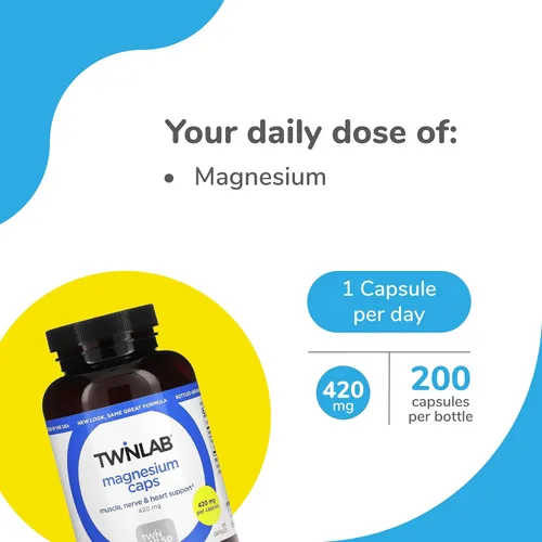 Vista 4 de Twinlab Cápsulas de magnesio - para aliviar el estrés, 420 mg, 200 unidades, 1 paquete y Reserveage Beauty, Resveratrol 250 mg, Paleo, Keto, 120