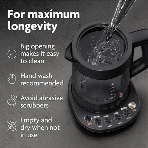 Vista 8 de Vianté - Tetera eléctrica con infusor para hojas sueltas. Elaborador de té caliente con control de temperatura y apagado automático. Tetera