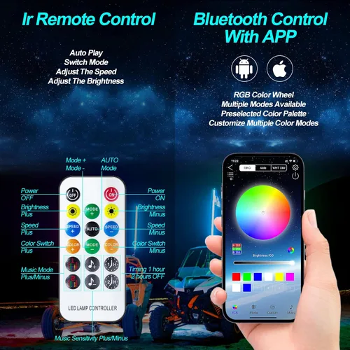 Vista 3 de 1 unidad de 1,2 m de luces LED de látigo, control remoto y aplicación, 600 colores con antena iluminada en espiral impermeable para UTV ATV, Polaris