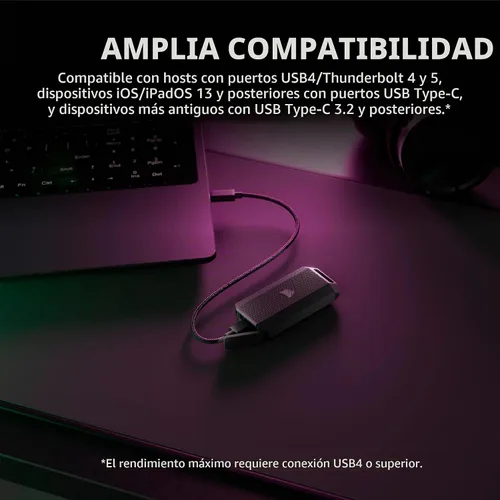 Vista 4 de Corsair EX400U Survivor 1TB USB4 SSD externo – Hasta 4000 MB/s, unidad resistente IP55, Plug & Play para PC, Mac y iPad – Negro