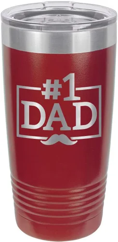 Vista 17 de NÚMERO 1 DAD-B BLUE Vaso de bebida de 20 oz con pajita Taza de viaje grabada con láser Comparar con Yeti Rambler Idea de regalo papá
