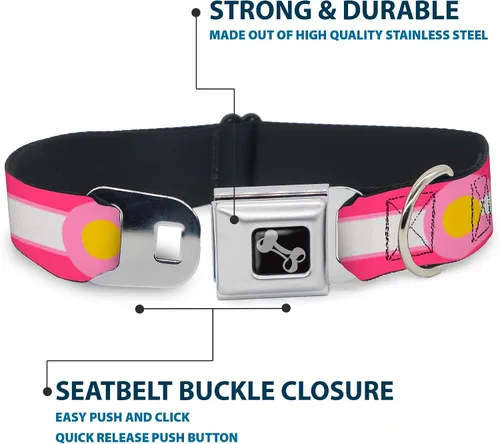 Vista 4 de Hebilla para cinturón de seguridad con cuello de perro, color rosa, rosa claro, amarillo de 22,8 a 15.2 in de ancho
