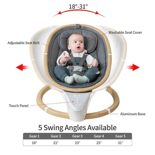 Vista 2 de Columpios de bebé para bebés, columpio eléctrico para recién nacido con 5 velocidades, 10 canciones de cuna, apto para 0-6 meses