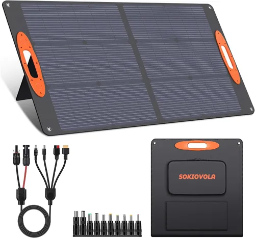 Vista 14 de Paneles solares portátiles de 50 W, cargador de panel solar plegable IP68 impermeable con puertos USB-A y USB-C, salida de 18 V CC para pequeña