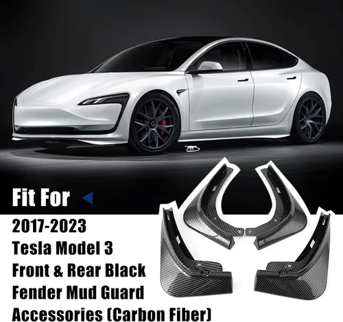 Vista 2 de Protectores contra salpicaduras para Tesla Model 3 2017-2023 Guardabarros delantero y trasero sin perforación, accesorios de protección de barro