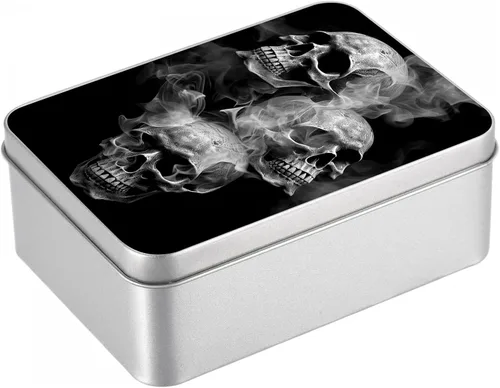 Vista 60 de Caja de lata de metal con tapa, contenedor de almacenamiento rectangular vacío de hojalata, estuche de lata portátil ligero para manualidades
