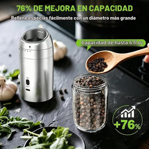 Vista 4 de Juego de Molinillo de Sal y Pimienta de Gravedad, Molinillo Eléctrico de Sal y Pimienta, Molinillo de Pimienta Recargable con Grosor Ajustable y Luz
