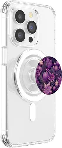 Vista 3 de PopSockets MagSafe PopGrip de Navidad con diseño floral morado para iPhone