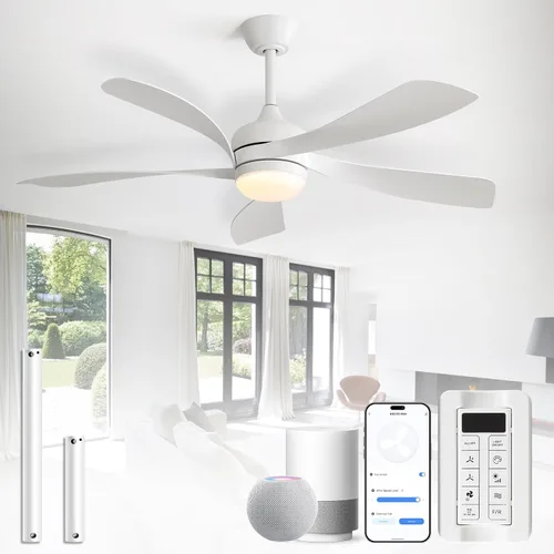 Vista 16 de CACI Mall Ventilador de techo inteligente de 52 pulgadas con luces, control remoto, compatible con Alexa/Google/App, 5 cuchillas, iluminación