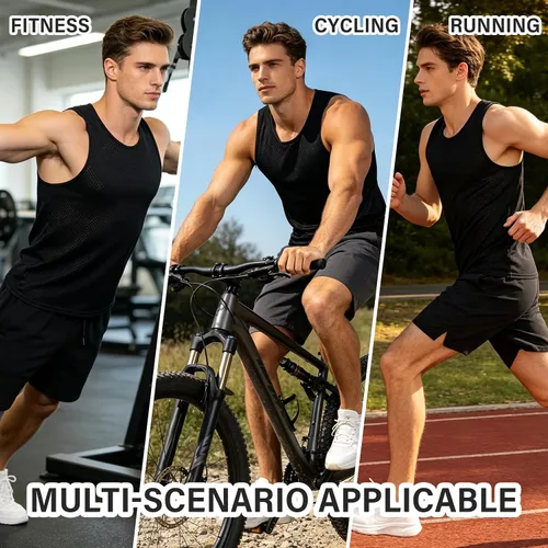 Vista 7 de Santic Ciclismo capa base para hombre Ciclismo Tank Top sin mangas Ciclismo Jersey Undershirt Chaleco de secado rápido estrella Negro-2232